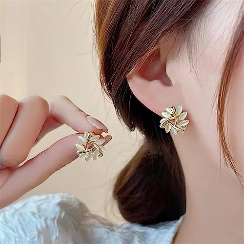 French Petal Flower Stud Earrings for Women,Gold Hypoallergenic Crystal Cute Small Floral Fashion Statement Birthday Jewelry2