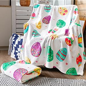 2 Pack Easter Throw Blanket Colorful Eggs Flannel Blanket Comfy Happy Easter Soft Cozy Lightweight Blanket for Sofa…
