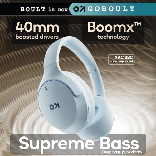 Image of GOBOULT Q Over Ear Bluetooth Headphones with 70H Playtime, 40mm Bass Driver, Zen ENC Mic, Type-C Fast Charging, 4 EQ Mode, Made in India, Headphones Wireless with mic (Powder Blue)
