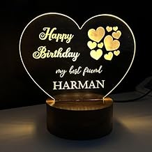 Personalised Birthday Gift Lamp with Name Date Message or Quote, Return Gift for Friend (Design 4)