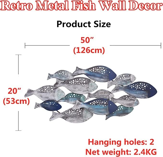 Miniatura 2 de SUN RDPP Decoración artística de pared de peces de metal, gran decoración de pared de peces costeros de metal para decoración de pared para sala de