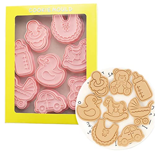 8 moldes de plástico para galletas de baby shower, sellos de galletas para fiesta de recién nacidos, molde de galletas, prensa de moldes de galletas para baby shower, herramientas de cocina para