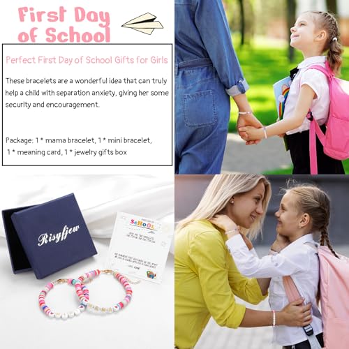 Image of Back To School Gifts for Mom and Daughter Mama and Mini Braclets First Day of School Mommy and Me Bracelet Heart Clay Bead Bracelets