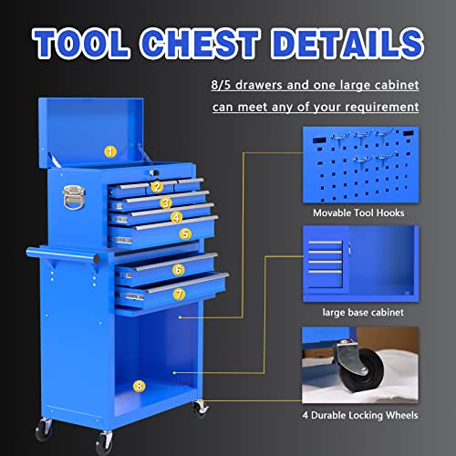 Yaciente 8-Drawer Rolling Tool Chest, Tool Box With Drawers And Wheels, Toolbox On Wheels With Cabinet, Portable Tool Chest On Wheels(Blue) #TOP3
