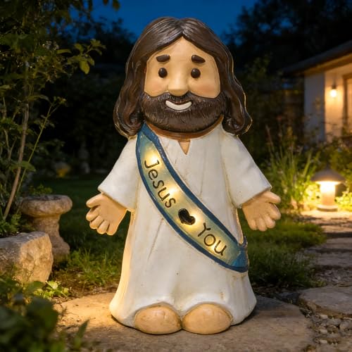 Jesus Love You Solar Lighted Figurine, 10.4 Inch Resin Religious Christian Statue, Glowing Christian Gifts for Indoor Ho - Detailed View