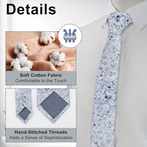 Image of Luckyvestir Ties for Men, Sage Green Cotton Floral Tie 2.76 inch Flower Printed Men's Neckties for Wedding /Groomsmen /Suit /Party