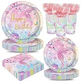 JVORFDG 120Pcs Mermaid Birthday Party Plates Under the Sea Ocean Paper Disposable Tableware Set for Girls Kids Birthday Party Decorations Serve 24