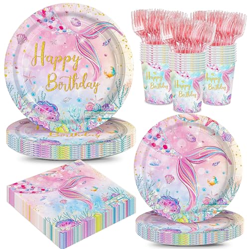 JVORFDG 120Pcs Mermaid Birthday Party Plates Under the Sea Ocean Paper...