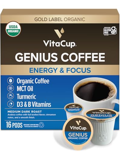 VitaCup Keto Coffee Pods with MCT Oil, Turmeric, Vitamins B & D for Energy in Recyclable K-Cup Compatible Pods