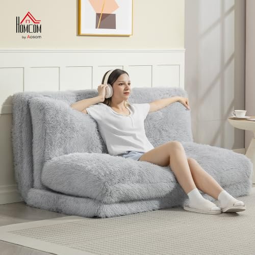 Image of HOMCOM Bean Bag Chair Floor Sofa Bed for Adults 54 x102 in Light Gray