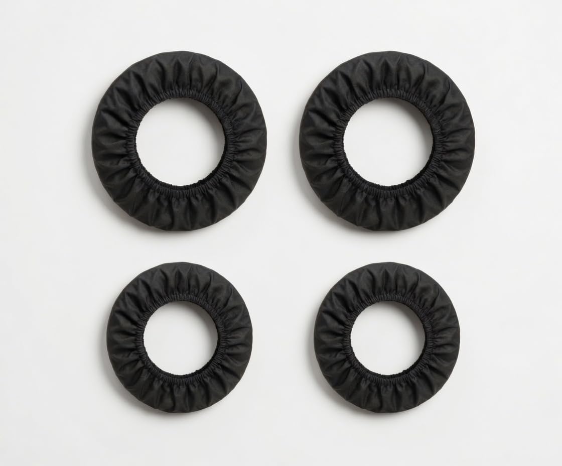2X Pram Buggy Wheel Covers – Black Waterproof Pushchair Stroller Wheel Protectors – Floor Protection Covers for Indoor Use, Fits 12-25cm Wheels (2pcs Small + 2pcs Big)