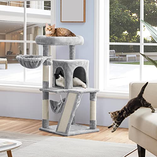 Torre para Gatos 40 pulgadas con Perchas y Rascadores Gris Claro miniatura 2