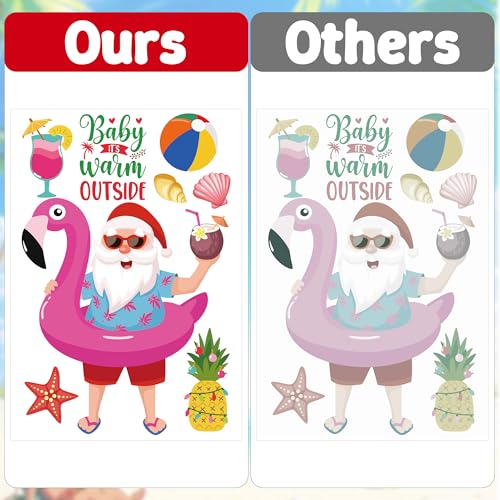 Image of Christmas July Window Clings, 9 Sheets Summer Christmas Window Clings, Tropical Santa Claus Decals Decor, Flamingo July Hawaiian Xmas Snowman Stickers Beach Hawaii Summer Party Decorations Supplies