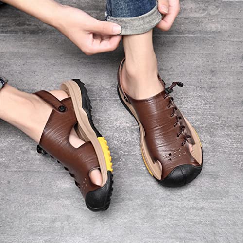 Men's Sandals Leather Shoes Slip-on Leisure Sandals Outdoor Beach Shoes Retro Men Footwear(38)2