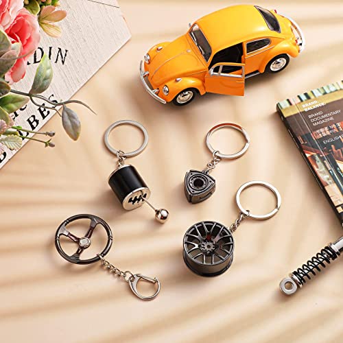 Tallew 5 Pcs Car Parts Model Key Chains Set Steering Wheel Metal Keychain Tire Rim Keychain Spring Keychain Manual Transmission Shift Lever Key Chain Rotor Engine Key Ring Holder #TOP6
