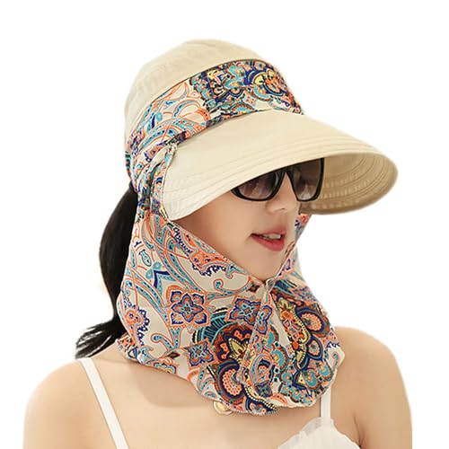Fashion Multifunctional UPF 50+ UV Sun Protection Breathable Face Neck Flip Folding Sun Hat for Women (US, Alpha, One Size, Beige)