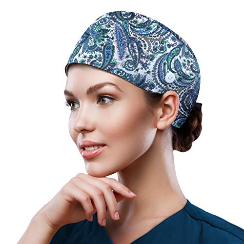 Image of QBA Adjustable Working Cap with Button, Cotton Working Hat Sweatband, Elastic Bandage Tie Back Hats for Women & Men, One Size