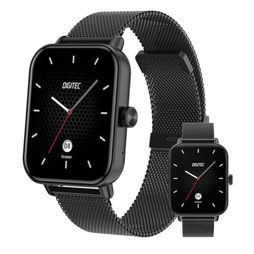 Digitec Montre connectée Square Noire avec Bracelet en Maille milanaise Noire, Homme Femme, Suivi activité et Sommeil