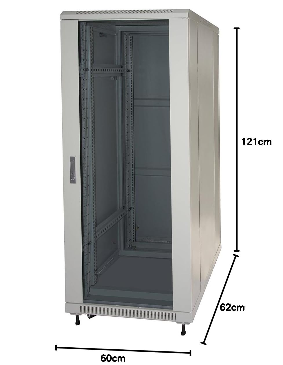 LINK armadio rack LK1922U66GR per reti 19" capacità di carico 800 kg in metallo verniciato a polvere con porta vetro di sicurezza e serratura dimensioni 60x60x116,6 cm colore grigio chiaro RAL7035
