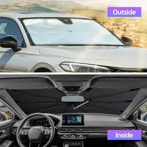 Image of 2026 Windshield Sun Shade Umbrella, Foldable Car Sunshade for Mid-Size Sedan, 360 Rotating Automotive Interior Sun Protection for 99% Heat UV Blocking, Auto Heat Shield Accessories(Medium)