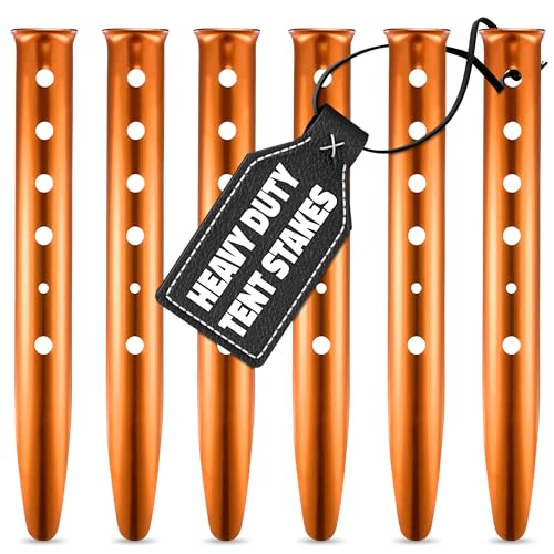 6 Pack Sand Stakes for Beach - 12.6' Lightweight Aluminum Tent Stakes for Sand, Snow & Soft Ground, Vibrant Color and Wind-Resistant, Durable and Easy to Install, Rust Resistant U-Shaped Anchors