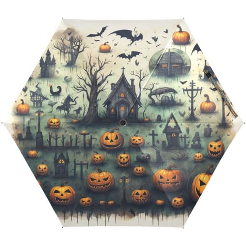 Parapluie pliable forêt de citrouilles mystiques anti-UV léger pour voyage