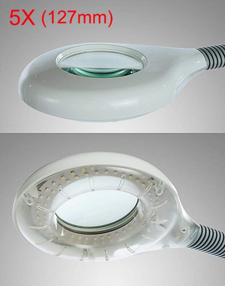 Lupa, 5-krotna lupa LED Lampa podłogowa-Podstawa obiektywu Regulowane ramię obrotowe Lupa do czytania z gęsią szyją - do salonu, urody, manicure