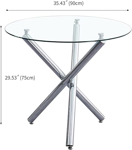 Miniatura 9 de Juego de mesa de comedor redonda para 2, mesa de cocina redonda de vidrio y sillas para 2, mesa de comedor redonda de vidrio templado con sillas de