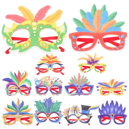 Yardwe 12 Piezas Gafas de Carnaval con Plumas Coloridas Accesorio Divertido para Fiestas Mexicanas Decoración Ligera para Photo Booth y Cosplay