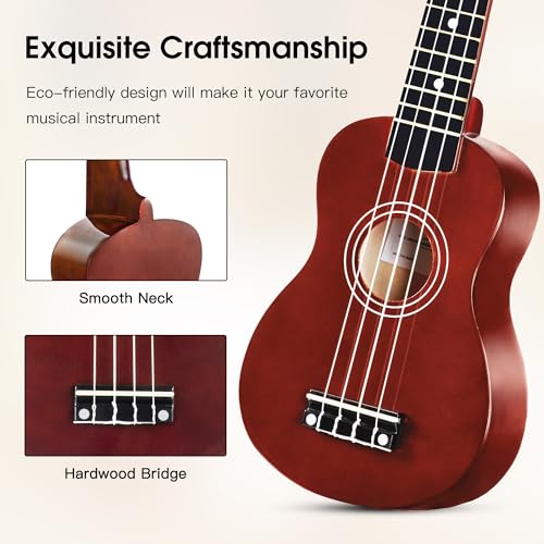 adm ukulele for beginners hawaiian wood ukelele kit for kids adult student starter professional ukalelee pack bundle with free lessons gig bag strap nylon string tuner brown 21 inch