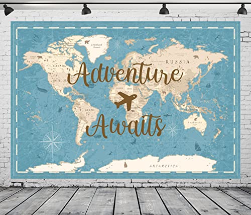 Fondo fotográfico tela BELECO 8x6FT mapa aventura mundo miniatura 3