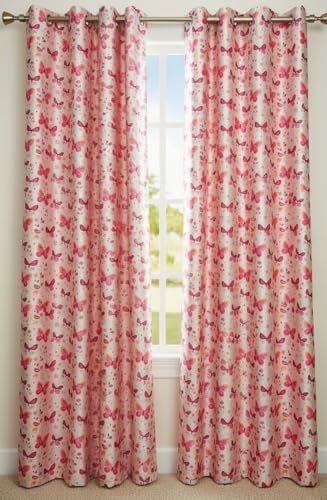 Image of Light Filtering Pink Butterfly PrintCurtain for Kids Room Girls Room Curtains 7 Feet Set of 2 pcs Door Panels 7 ft Curtain for Teens, Pink Color Curtains