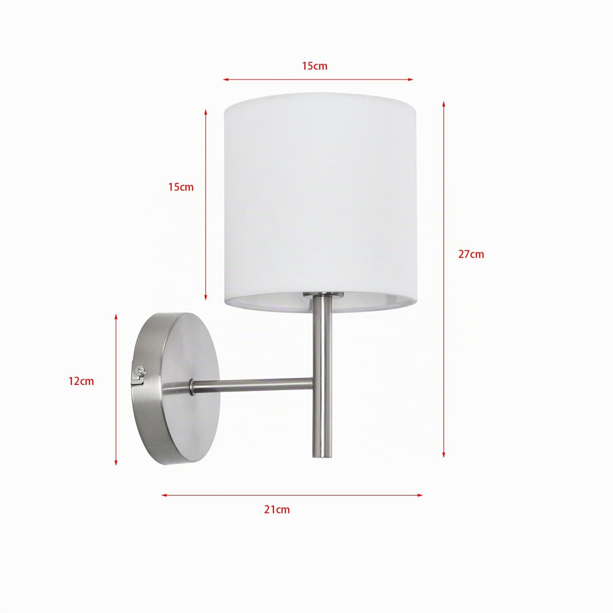 lux.pro Set di 2 Applique per Interni Lampade da Parete con Paralume Cilindrico in Tessuto Bianco Lampade da Ingresso Corridoio Camera da Letto E14 40W