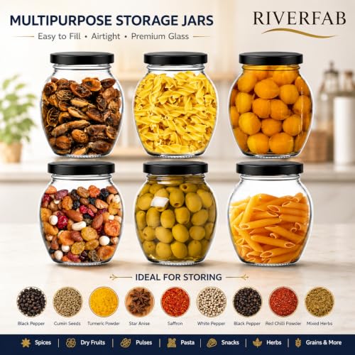 Image of Glass Jar with Air Tight Metal Lid I Kitchen Storage Jars for Spices, Coffee, Sugar & Dry Fruits I Grocery Storage Container I Kitchen Pantry Organiser Jar (MATKA GLASS JAR - 500 ML - PACK OF 4)