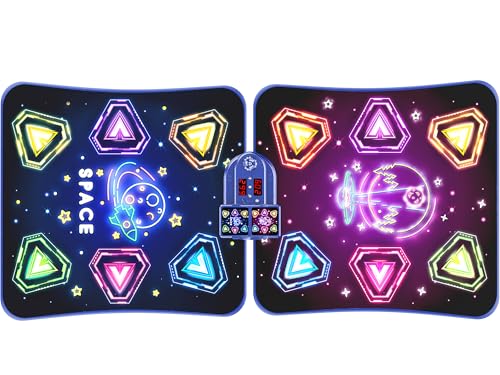 2-Player Electronic LED Light Dance Mat, Music Dance Toy with 5 Modes, Develops Hand-Eye Coordination, Challenge Game for Single or Double Players, Christmas Dance Mat Toy for Boys & Girls Ages 3-12