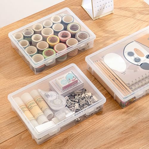 Nuyoah Aufbewahrungsbox mit Deckel C5 Kunststoffbox Klein 2Stk Plastikbox mit Deckel Stiftebox Tragbare Archivbox mit Snap-Dicht Stapelbare für Papier Schreibwaren Kosmetika Werkzeugteile