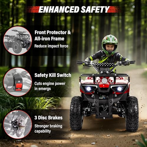 Image of 36V Kids ATV Four Wheeler w /12.5 inch Air-Filled Tires, 800W Electric ATV 4 Wheeler w /Metal Frame, 15MPH Max, Safety Kill Switch, 3 Suspension & Disc Brakes, Kids Quad ATV for Ages 6+, Red