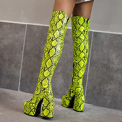 Gicoiz Women Over The Knee Round Toe Snakeskin Boots4