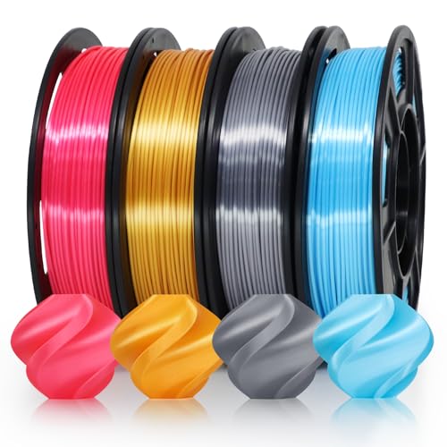 Image of RepRapper 4x250g Pack of Silk PLA Filament for 3D Printer, 1.75 mm (± 0.03 mm), Silky Shiny - 4x250g Spools Pink, Gold, Blue, Silver