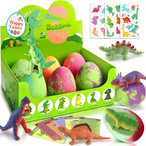 Bath Bombs for Kids with Surprise Toys Inside, Easter Gifts for Kids, XXL Dinosaur Toys Bath Bomb Eggs Gift Set, Easter Gifts for Boys 3 4 5 6 7 8 9 Year, Gentle and Kid Safe Bath Fizzy