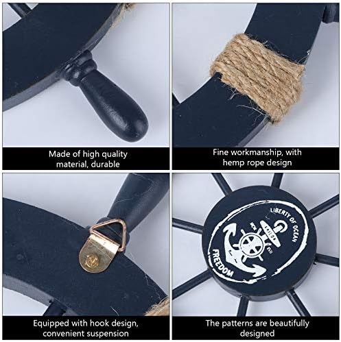 TOYANDONA Mediterranean Ship Wheel Decorative Nautical Beach Wooden Boat Ship Wheel Helm Home Wall Party Decoration ( Dark Blue )