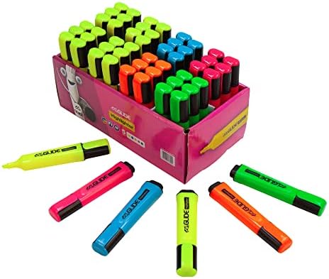 Eziglide Highlighters Pens Assorted Classpack, Bulk Box of 48 Highlighters, Stationery Set of Chisel Tip Marker Pens, Clear Marking 1-4.5mm line, Ideal School Supplies, University Essentials & Work