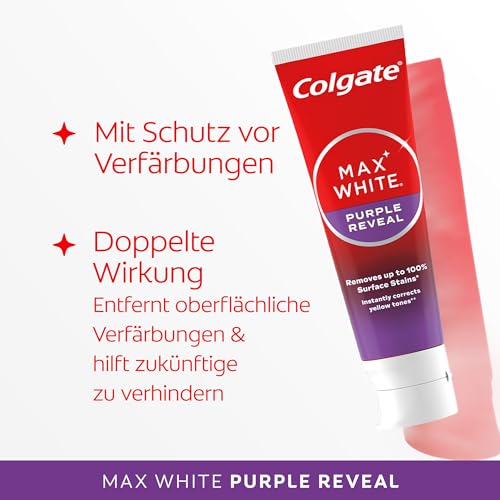Colgate Max White Charcoal Zahnpasta 4x75ml - entfernt bis zu 100% der oberflächlichen Verfärbungen, stellt das natürliche Weiß der Zähne wieder her, sanft zum Zahnschmelz