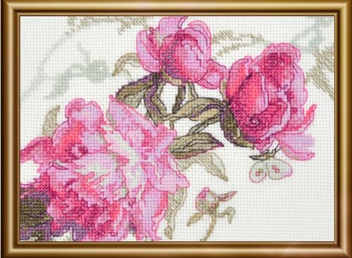 Image of Aine - Peonies. Whisper A1010, Cross Stitch Kits 7 inchx6 inch, Cross Stitch Kits for Beginners & Advanced, Crossstitching Kits Adult, Counted Cross Stitch Kits for Adults, Flowers Embroidery Kit