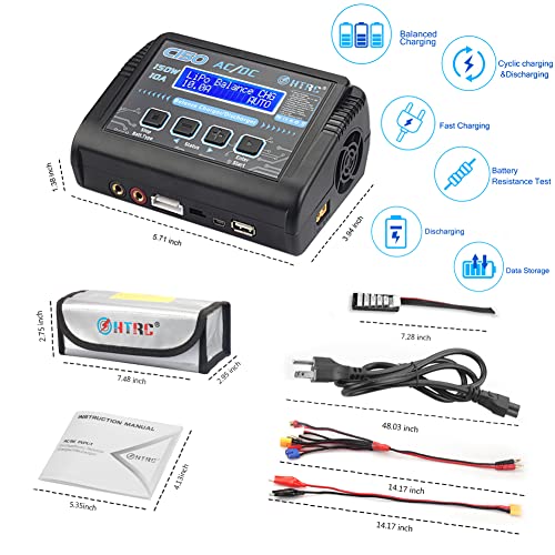 Htrc Lipo Battery Charger Rc Balance Fast Charger Discharger 150W 10A Ac/Dc C150 Battery Chargers For 1-6S Life Li-Ion Lihv Nicd Nimh Pb Smart Battery (Black) #TOP5