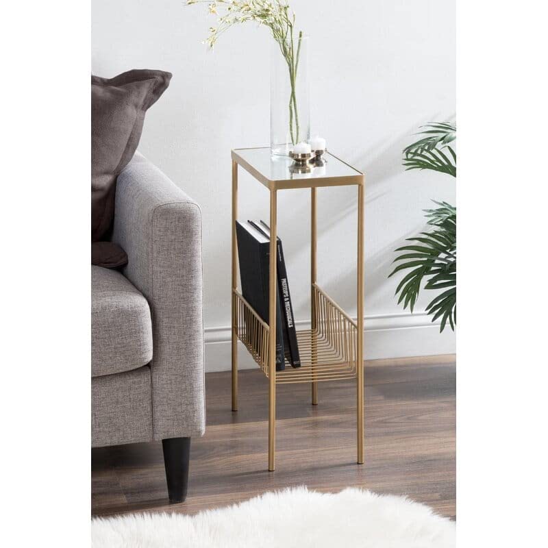 End Table with Clear Glass Space Saving Bed Side Sofa Side 24.5''...
