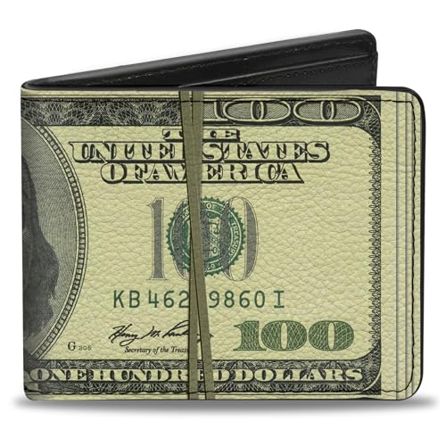 Buckle-Down Men's Bifold Wallet-100 Dollar Bill Series, Multicolor, 4.0