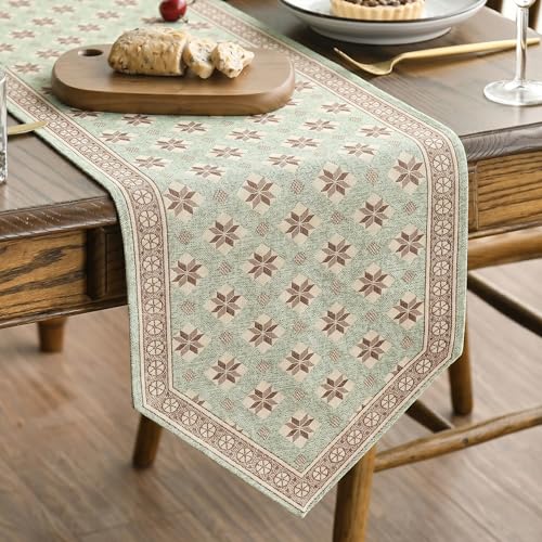 Enrich Homes Premium Dining Table Runner | Washable Farmhouse Style Heat Resistant Table Cover for 4 & 6 Seater | Elegant Home & Coffee Table Decor | Soft Viscose Rayon & Cotton | 13x72 Inch | Pista