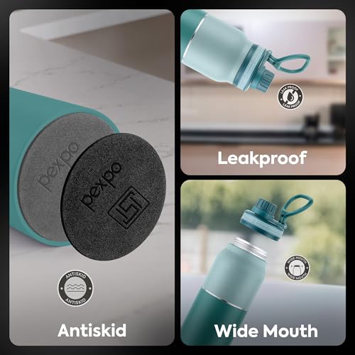 Image of Go24 pexpo Water Bottle 1 LTR ISI Certified Stainless Steel Bottle with Sipper Cap | 3 Layer Insulation | 2-Year Warranty |for Home, Office, Gym, Travelling | BPA Free | Austin 940ml | Green