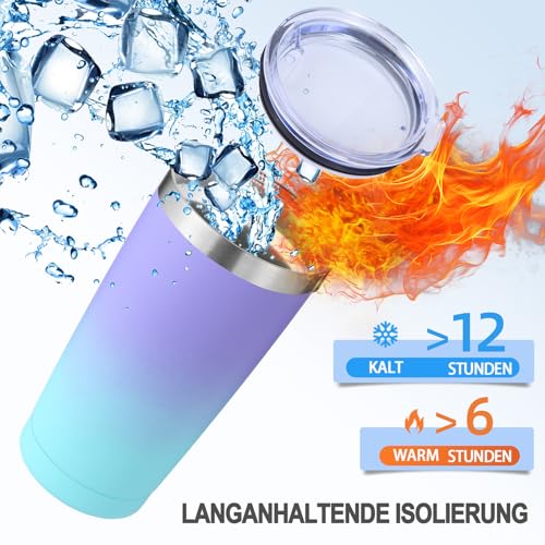 Volhoply 600ml（20oz） Thermobecher mit Deckel und Strohhalm,Doppelwandiger isolierter Reise-Eiskaffeebecher Passend für Tassenhalter… – Ansicht 5